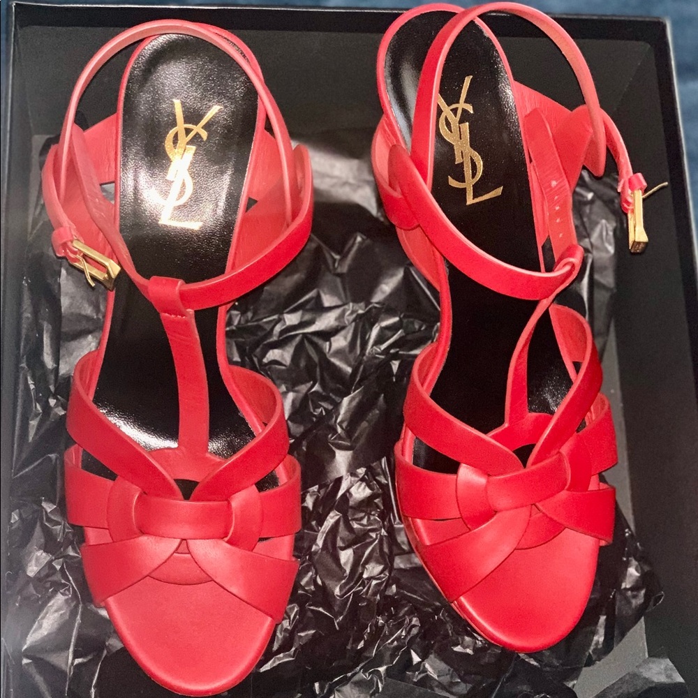 Original RED YSL SIZE 8 heeled shoes worn twice with minor scratches